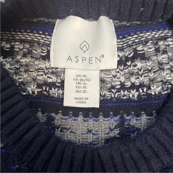 Aspen Crewneck Sweater Christmas Winter Reindeer Mens Size XL Blue White Cotton - Picture 3 of 6